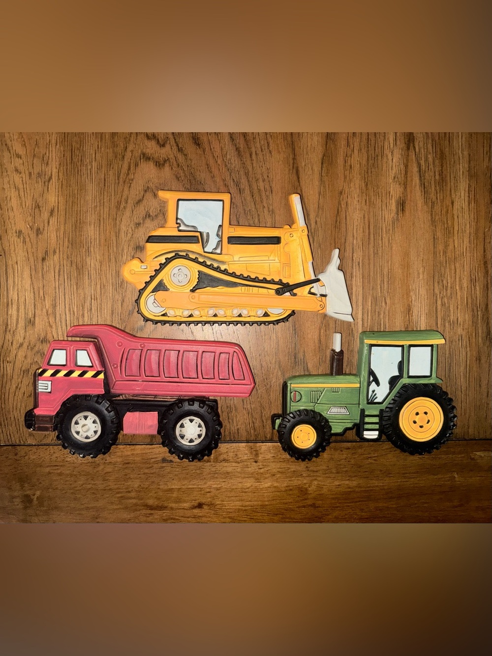 Construction Home Interiors Yellow Bulldozer, Dump Truck &Tractor Wall Decor
